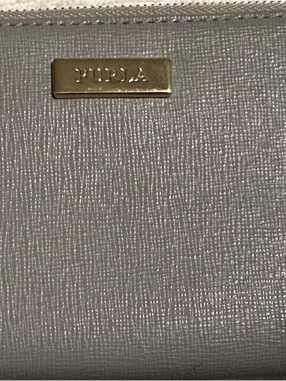 Furla Gray Zip Around Wallet Gold Tone Hardware Saffiano Leather Like New - Picture 3 of 13